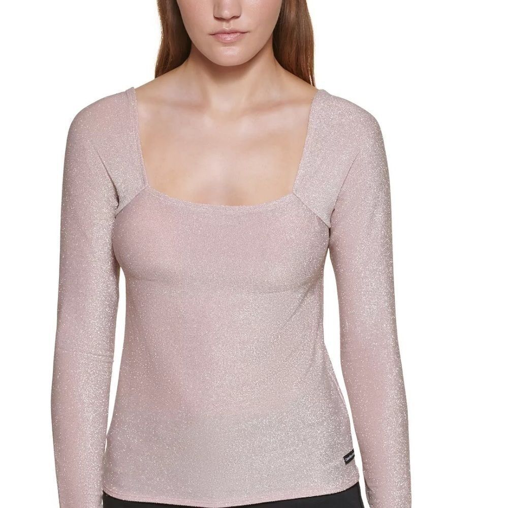 Calvin Klein Jeans Square-Neck Shimmer Long-Sleeve Top, Sparkle Party, Shirt